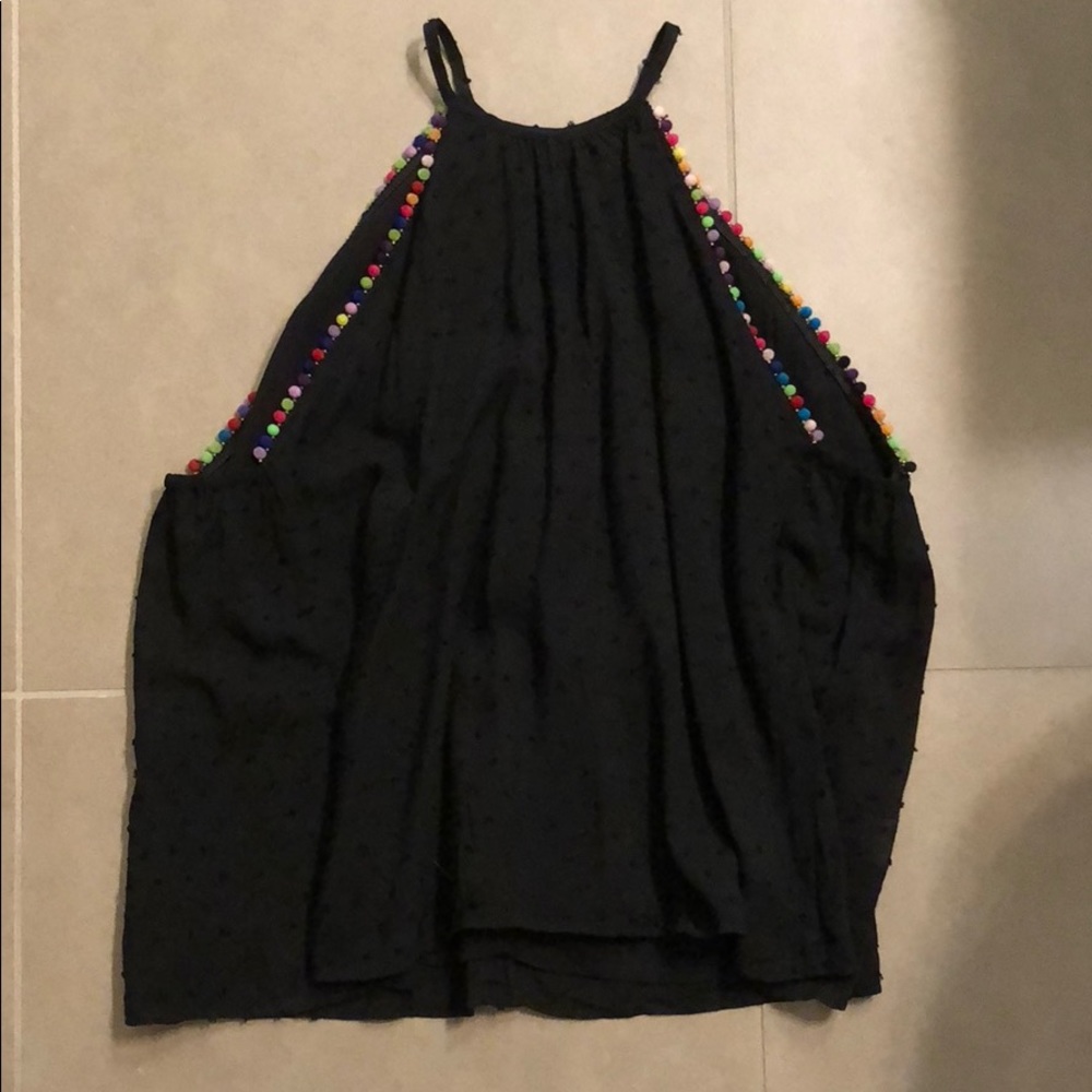 Black and Rainbow Pom Pom Tank Top